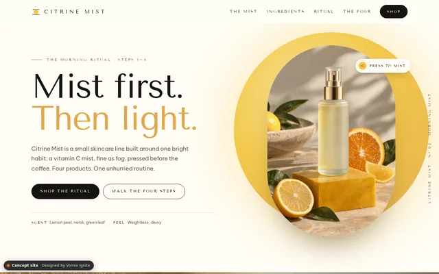 Homepage of the Citrine Mist concept site