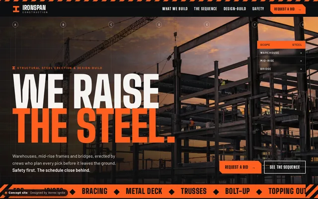 Homepage of the IronSpan Construction concept site