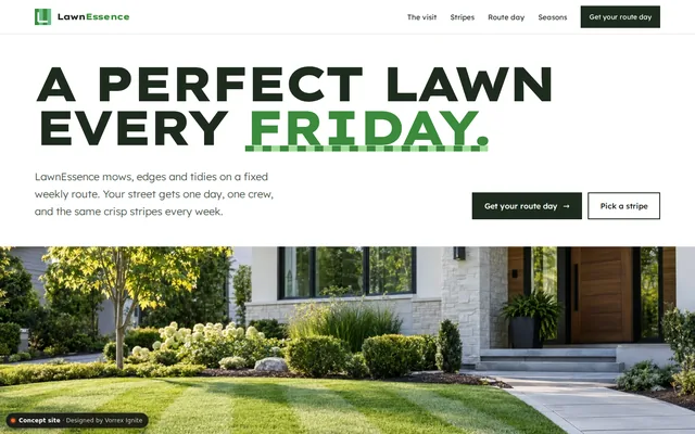 Homepage of the LawnEssence concept site