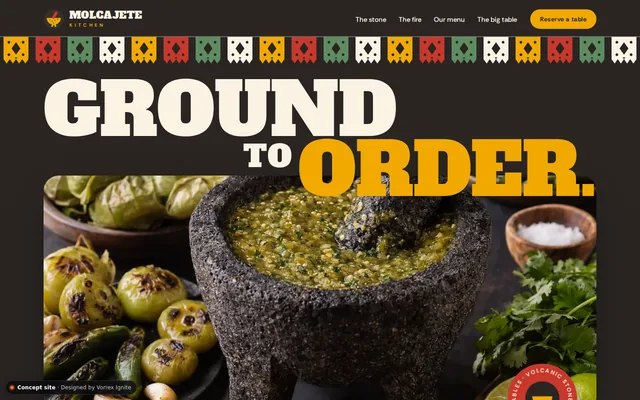 Homepage of the Molcajete Kitchen concept site