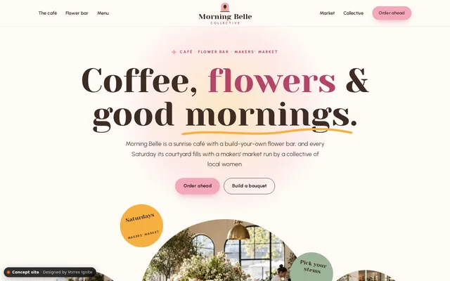 Homepage of the Morning Belle Collective concept site