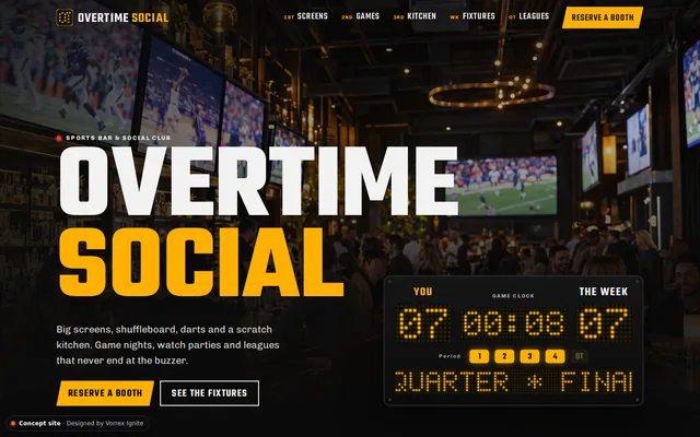 Homepage of the Overtime Social concept site