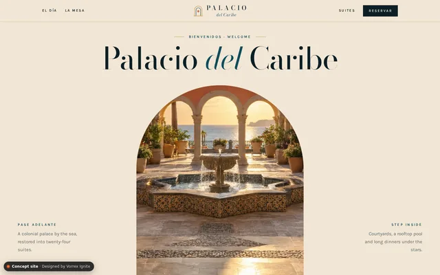 Homepage of the Palacio del Caribe concept site