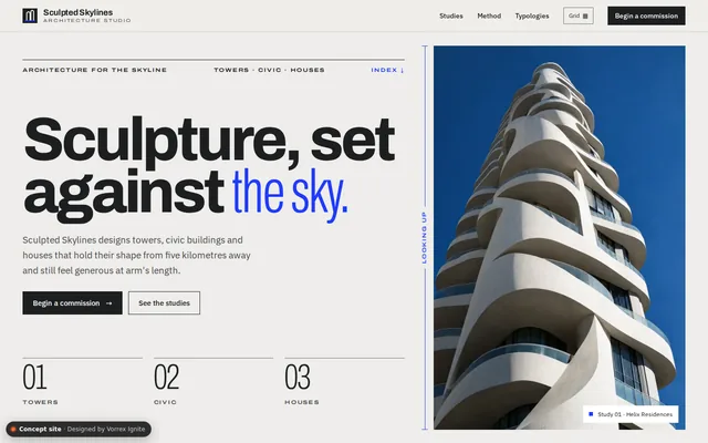 Homepage of the Sculpted Skylines concept site