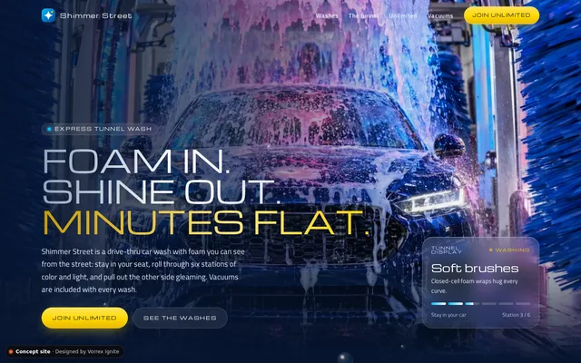 Homepage of the Shimmer Street concept site