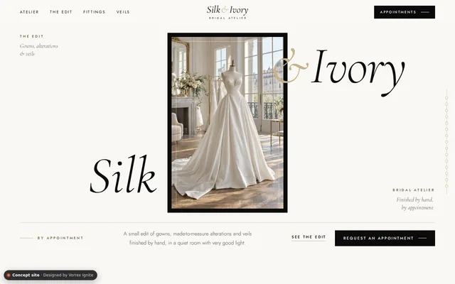 Homepage of the Silk & Ivory Bridal concept site