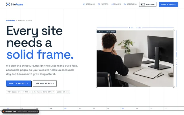 Homepage of the SiteFrame concept site