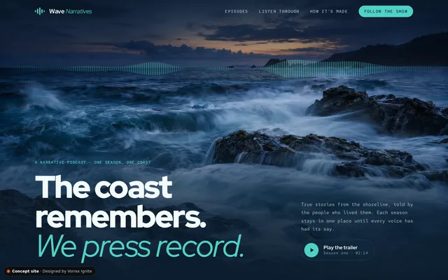 Homepage of the Wave Narratives concept site